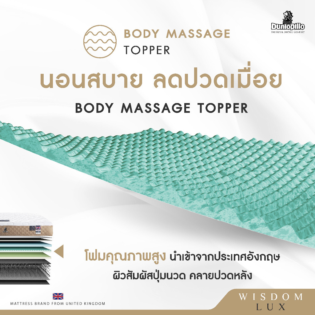 Dunlopillo รุ่น Wisdom Lux ที่นอนยางพาราแท้ 100% นุ่มแน่น หนา 10 นิ้ว รองรับสรีระและป้องกันไรฝุ่น