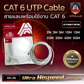 Apollo LAN CABLE UTP CAT6 สายเเลน เข้าหัวสำเร็จรูป สำหรับภายใน ความยาว 2m.-20m. APL-06 สายอินเตอร์เน็ท กล้องวงจรปิดCCTV