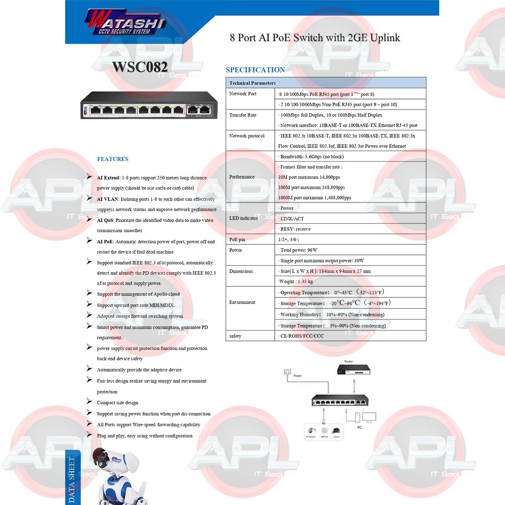 watashi-switch-hub-poe-8-port-uplink-2-port-รุ่น-wsc082-สวิตช์ฮับ-สำหรับงานกล้องวงจรปิด-cctv-ระบบ-wi-fi