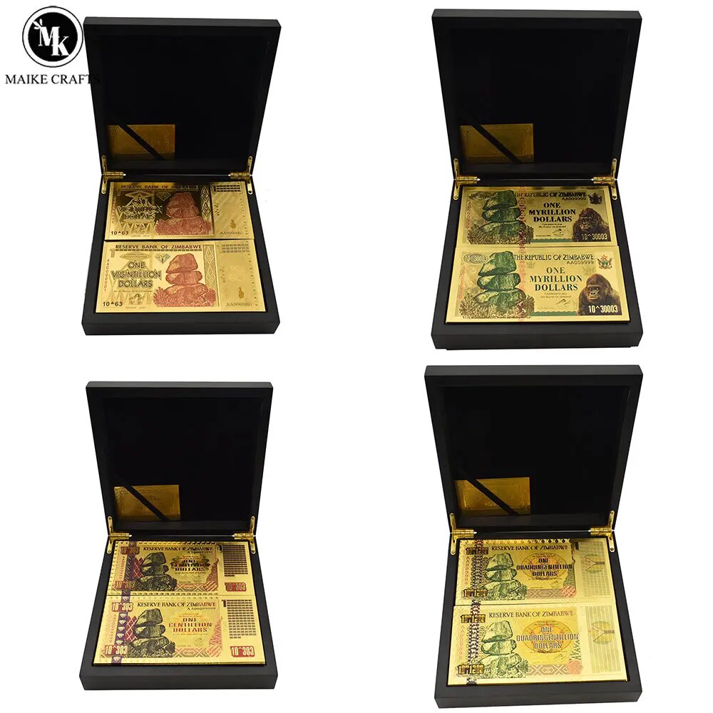 46p 100pcs/box Zimbabwe One Quadringentillion Dollars Gold Foil Banknote Collection Business