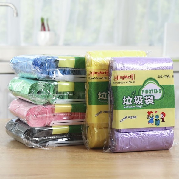 ภาพหน้าปกสินค้าBoqi Factory ถุงขยะ 45x50 ซม. 100ใบ 1แพ็ค 5ม้วน เนื้อเหนียว ไม่สกปรก ถุงขยะแบบม้วน คละสี Jiebang