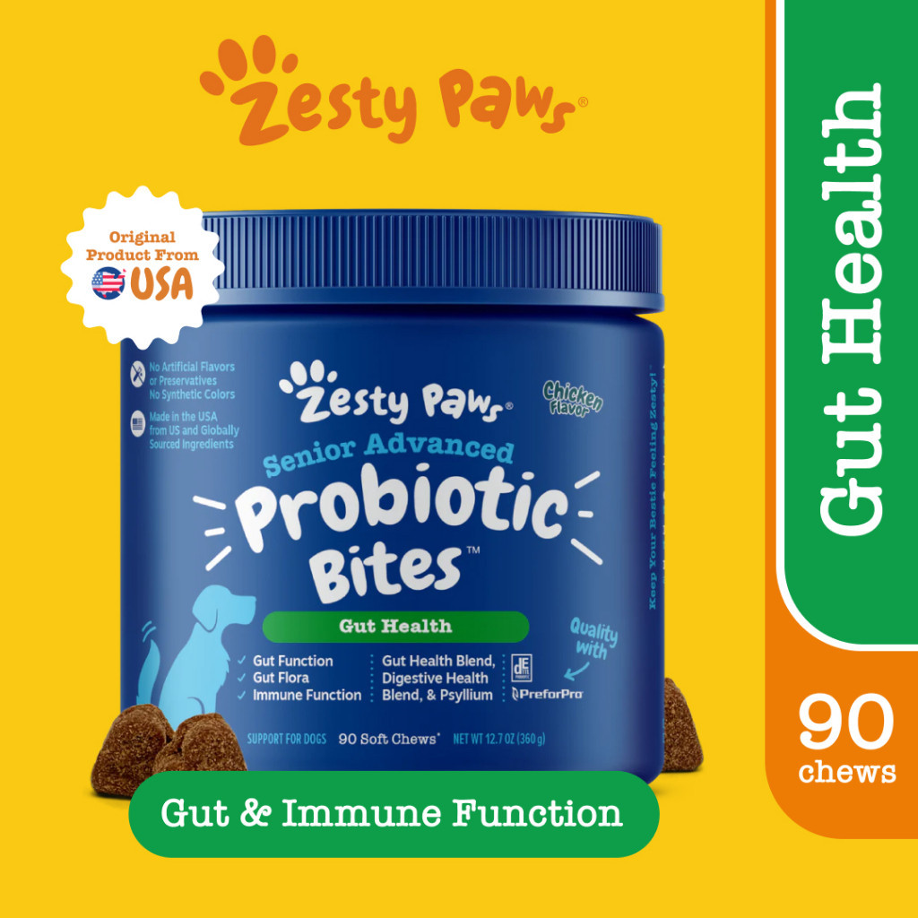 Zesty Paws Senior Probiotic Bites Soft Chews for Dogs Gut Health [รสไก่ ...