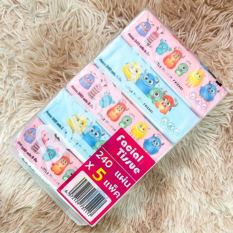 กระดาษทิชชู กระดาษเช็ดหน้าแบบดึง หนา 3 ชั้น ขนาด 175x175มม. 240แผ่น/ห่อ (แพ็ค 5 ห่อ) ซึมซับดี อ่อนโยน - 3