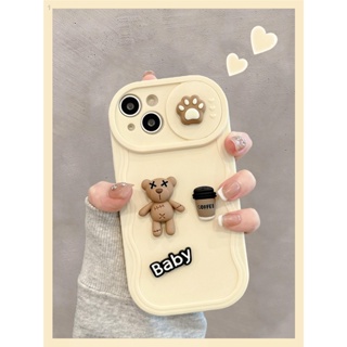 ใหม่ เคสโทรศัพท์มือถือ ลายตุ๊กตาหมีกาแฟ มีสไลด์ สําหรับ Apple Iphone 14promax 15 13 12