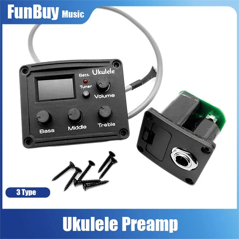23d Ukulele Uke Piezo Pickup Preamp 3Band Hawaii Mini Guitarra EQ Equalizer Tuner System with