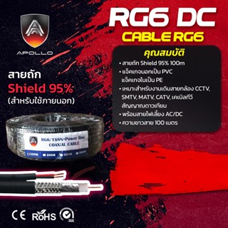 Apollo สายสัญญาณ RG6+Power AC/DC 100M ชีลล์ 95% Coaxial สำหรับติดตั้งกล้องวงจรปิด CCTV จามดาวเทียม เคเบิลทีวี