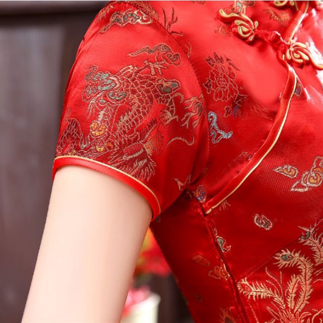 ลดเพิ่ม-8-พร้อมส่ง-ชุดกี่เพ้าสั้น-สีแดง-ลายมังกร-ลายดอกเหมย