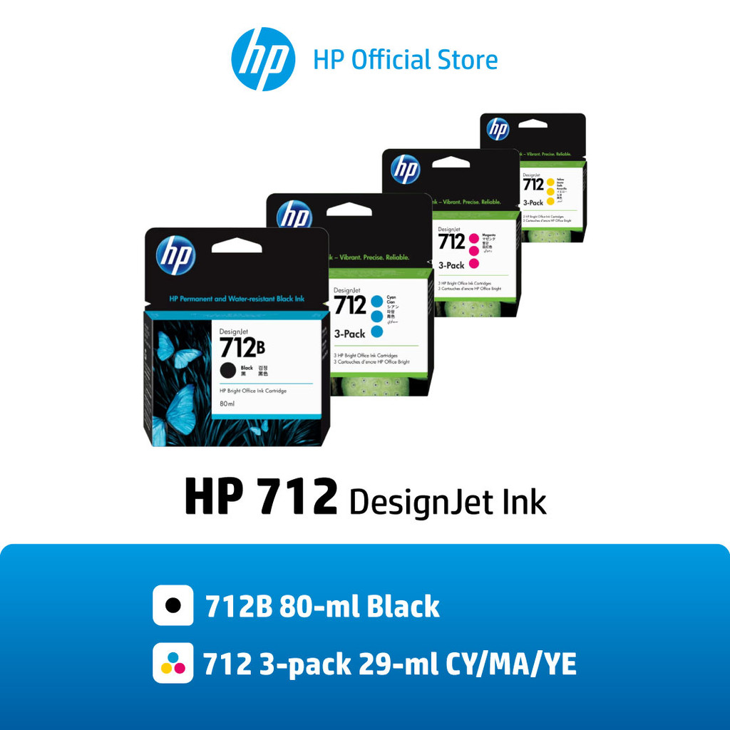 HP 712/712B Black/Tri-Color (ตลับหมึกสี/สีดำ) Original Ink Design Jet ...