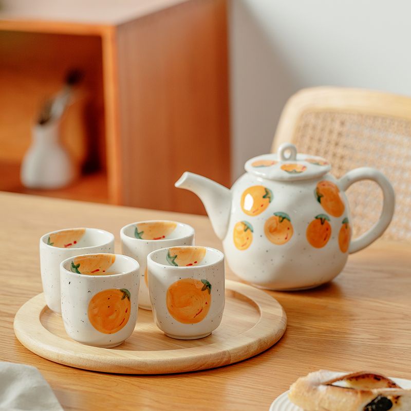 กาน้ำชาญี่ปุ่นลูกพลับลูกพลับruyiชาชุดครัวเรือนเซรามิกเย็นกาต้มน้ำน่ารักลูกพลับยามบ่ายถ้วยชากาน้ำชา