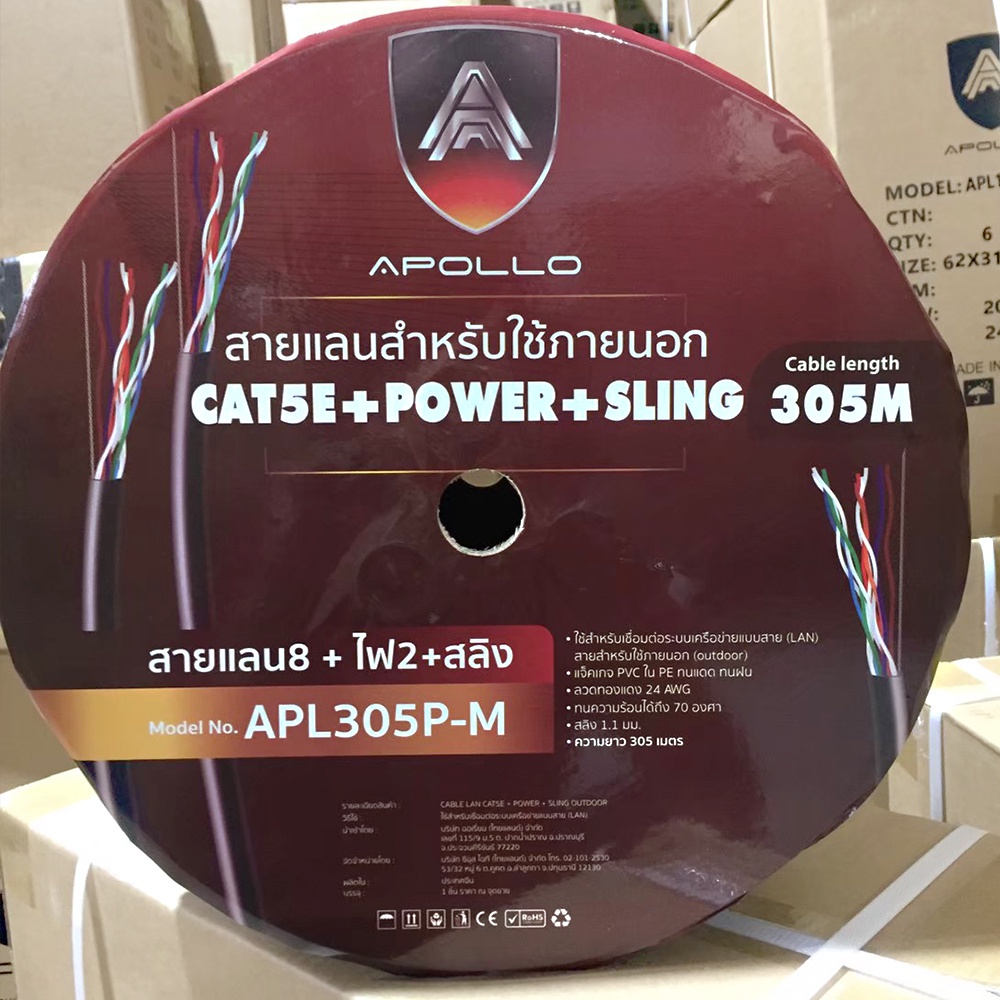 apollo-สายแลน-ไฟ-สลิง-lan-cable-utp-cat5e-outdoor-power-line-sling-สำหรับใช้ภายนอก-305m-box-for-network-cctv