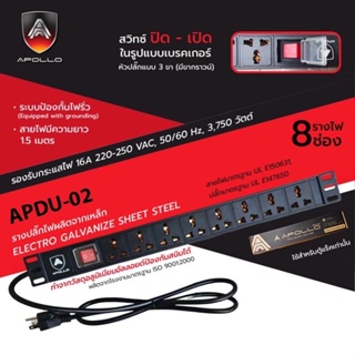 Apollo ปลั๊กตู้Rack PDU 8 ช่อง มีมาตรฐาน UL- E150631 เหมาะกับตู้แร็ต Server 6U 9U 12U รุ่น APDU-02