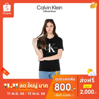 Calvin Klein เสื้อยืดผู้หญิง Organic Cotton Monogram ทรง Regular รุ่น J218885 BEH - สีดำ