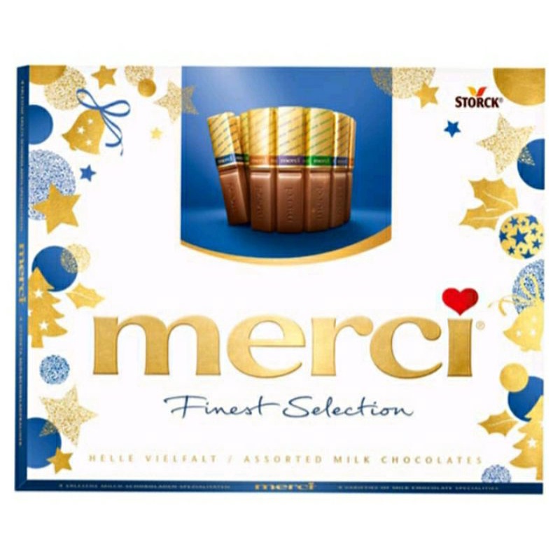 ช็อกโกแลตนม 4 สไตล์ ห่อด้วยกระดาษทอง Merci 4 Varieties Blue Chocolate ...
