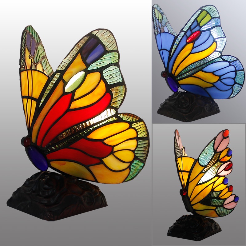 269 Tiffany Stained Glass Butterfly Table Lamps Bedroom Bedside LED