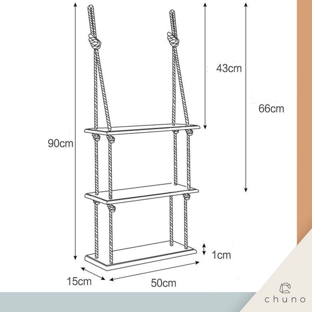 ไม่ต้องเจาะผนัง-chuno-ชั้นวางของติดผนังไม้สนแขวนติดผนัง-2-3-ชั้น-ร้อยเชือก