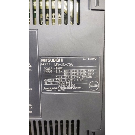 AC Servo Motor. Mitsubishi MR-J3-70A. 750W มือสอง ครบชุด AC Servo Motor. Mitsubishi MR-J3-70A. 750W มือสอง ครบชุด