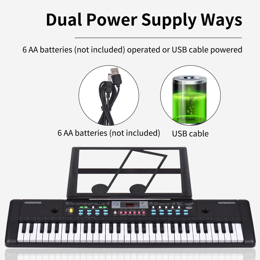 61 Keys USB Electronic Organ Kids Electric Piano with Microphone Black ...