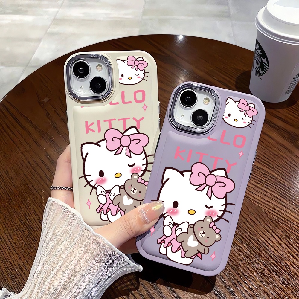 เคสโทรศัพท์มือถือนิ่ม-ลายการ์ตูนเฮลโลคิตตี้-หมี-โลหะ-สําหรับ-iphone-14promax-13-12-11-7plus-x-xr-xsmax