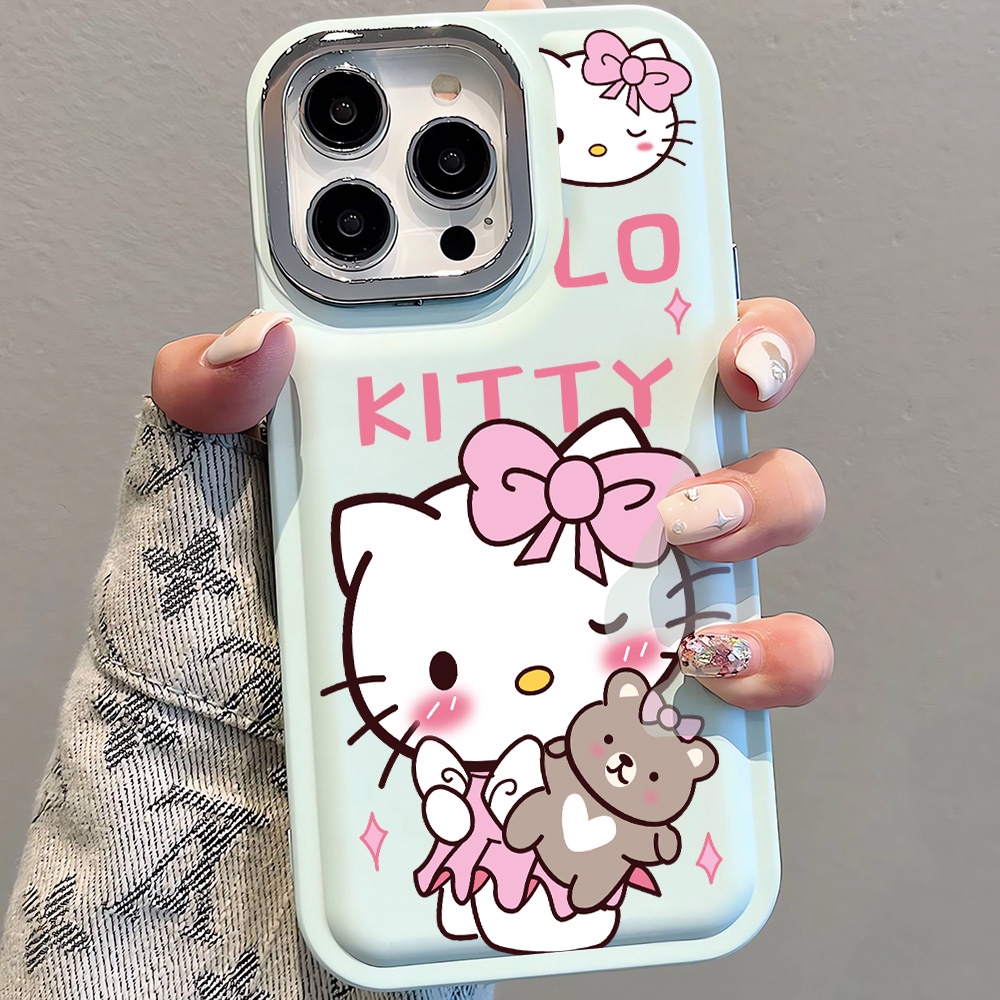 เคสโทรศัพท์มือถือนิ่ม-ลายการ์ตูนเฮลโลคิตตี้-หมี-โลหะ-สําหรับ-iphone-14promax-13-12-11-7plus-x-xr-xsmax