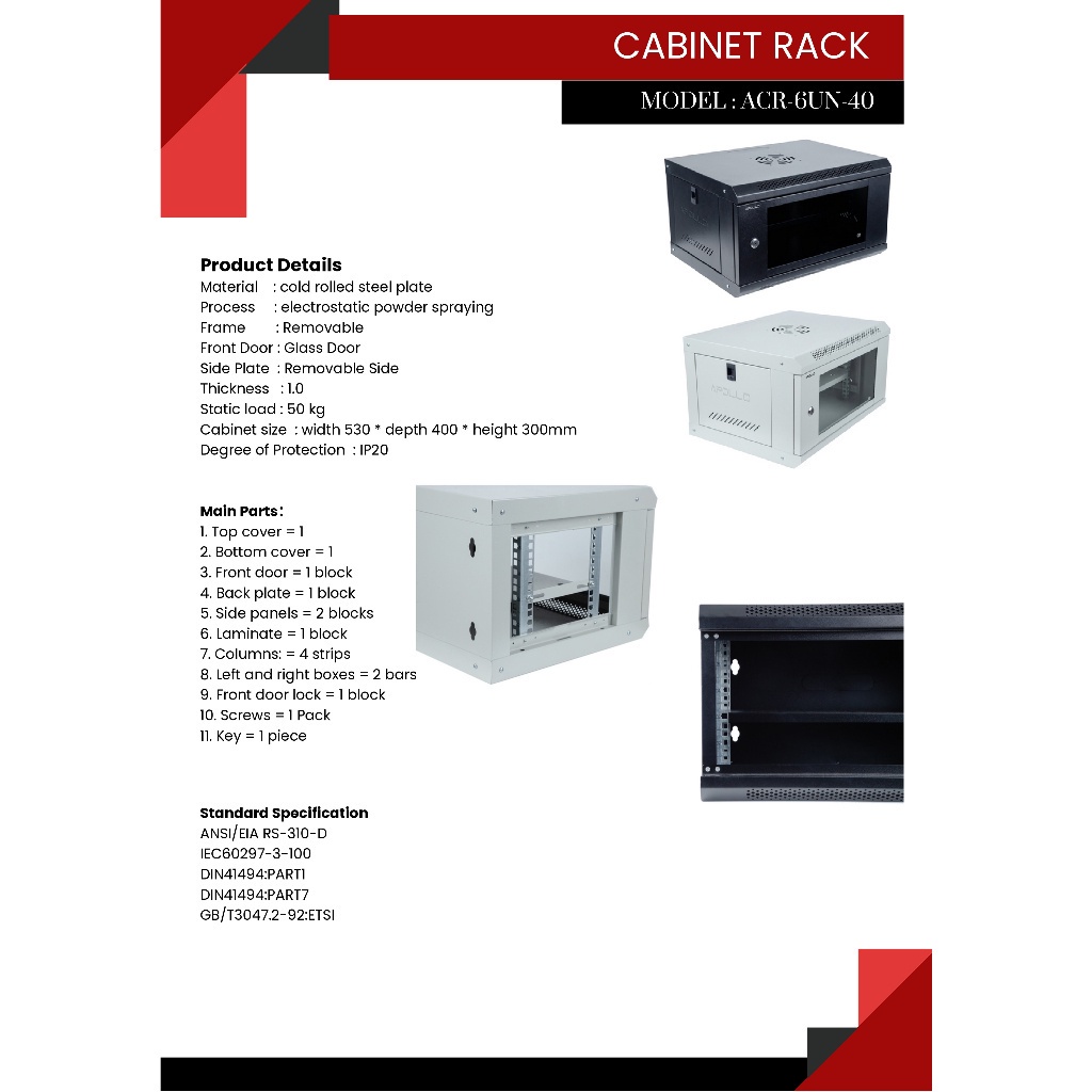 apollo-network-cabinet-ตู้-rack-6u-รุ่นacr-6un-40-ขนาด-53x40x30cm-ลึก40cm-ตู้แร็ค-server-สำหรับกล้องวงจรปิด-cctv