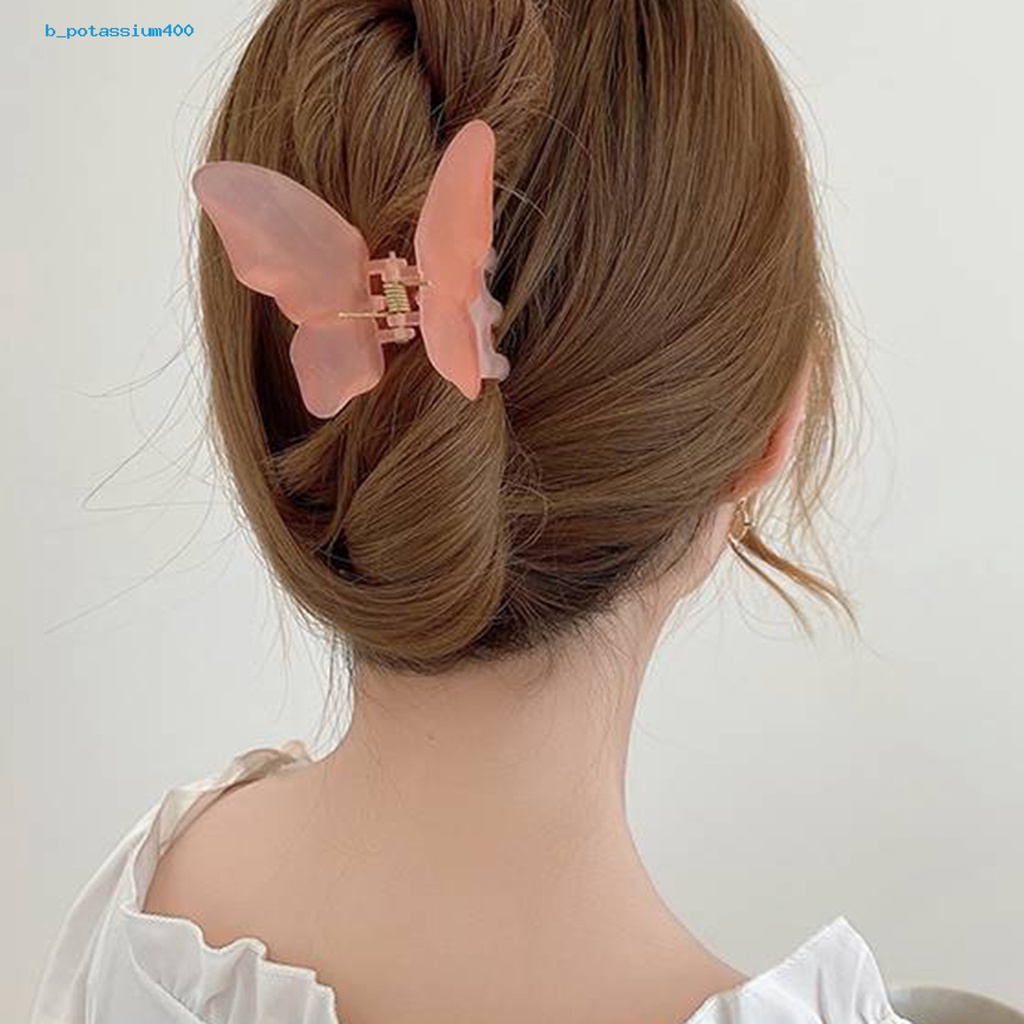 pota-women-hair-clip-butterfly-shape-solid-color-double-layers-anti-slip-hair-decoration-fixation-ponytail-clip-lady-elastic-hair-gripper