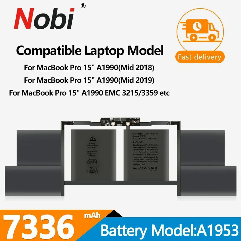 Batterie 11.4V 83.6Wh Pour MacBook Pro 15 A1990 (2018-2019) – Compatible A1953, 020-02391 – Remplacement Lithium-ion Neuf