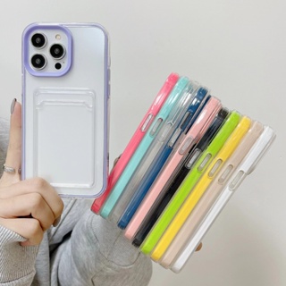 3in1 อโฟน TPUใสผู้ถือบัตรเคส For iPhone 11 7 8 Plus 13 12 14 Pro Max XR X Xs Max 6 6s SE 2020 ซิลิโคนนิ่ม เคสมือถือ