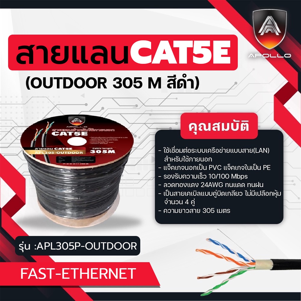 apollo-สายแลน-lan-cable-utp-cat5e-outdoor-สำหรับใช้ภายนอก-305m-box-สายอินเตอร์เน็ท-สำหรับ-network-และกล้องวงจรปิดcctv