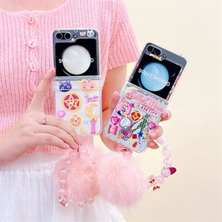 เคสโทรศัพท์มือถือหน้าจอพับ การ์ตูนญี่ปุ่น เซเลอร์มูน สำหรับ Zflip5 Zflip4 และ Zflip3 พิมพ์ลายบนเคสสีใส ป้องกันการตก