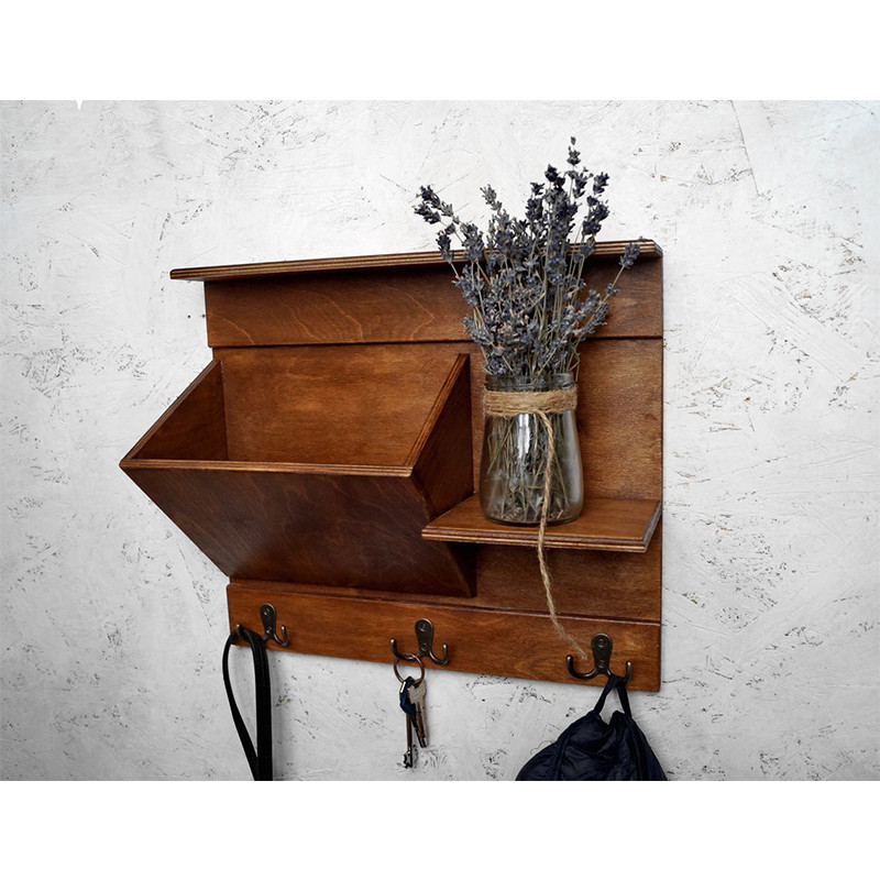 SINORHEMA Wooden Decorative Mail Holder with 3 Double Key Hooks Coat ...