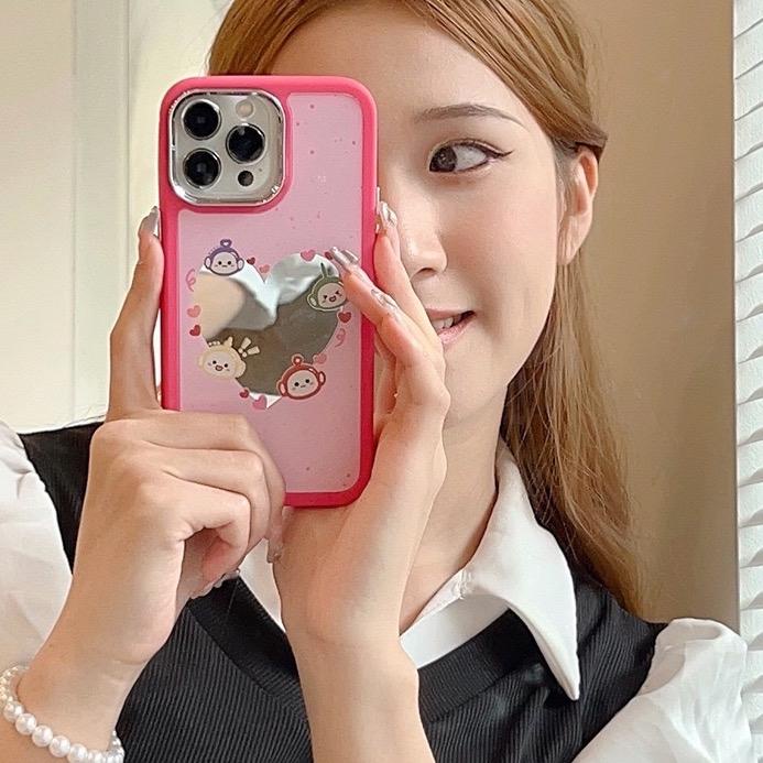 c292-พร้อมส่งในไทย-เคสไอโฟน-iphone-เคสเทเลกระจกขอบเหลี่ยมชมพูกันกระแทก