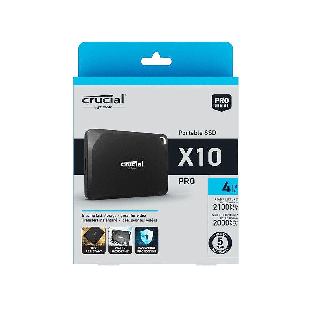 Crucial X10 Pro 4TB USB 3.2 Gen 2x2 Portable SSD (R:2100MB/s