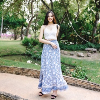 Chic No.9 : กระโปรงยาว Marine skirt 👋ปัดซ้ายที่รูปเพื่อดูขนาดสินค้า