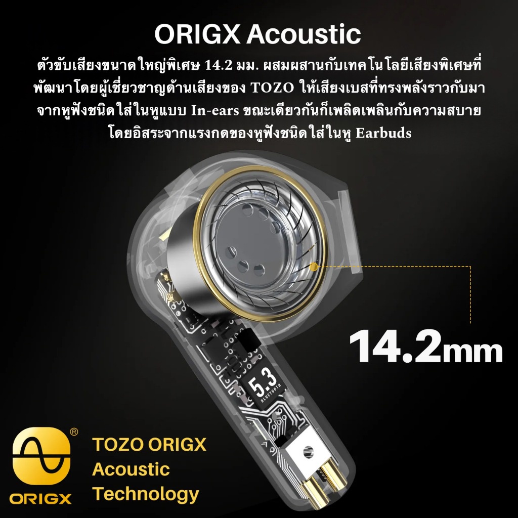 TOZO A3 หูฟังบลูทูธ หูฟังไร้สาย เอียบัด เบสหนัก truewireless Bluetooth 5.3 สวมใส่สบายน้ำหนักเบา