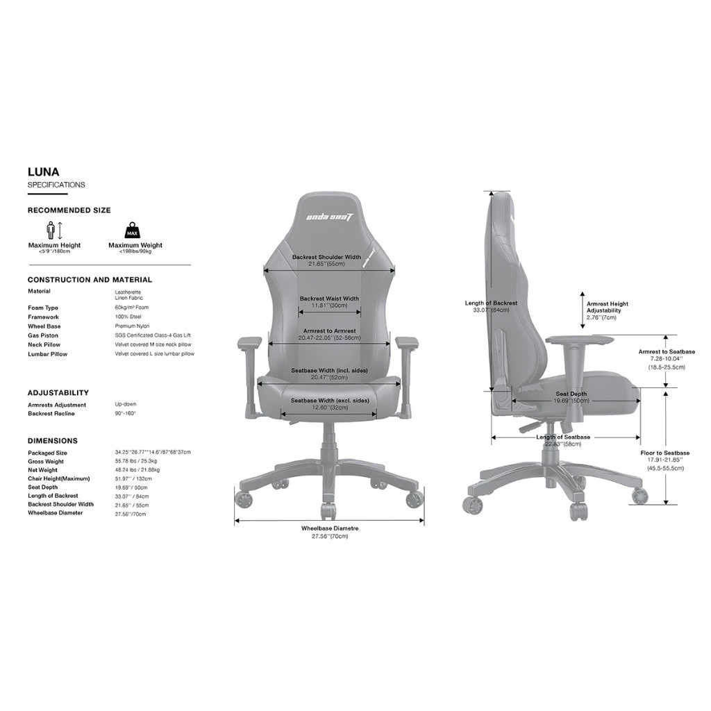Anda Seat รุ่น AD18-44 Luna Premium Gaming Chair Black เก้าอี้เกมมิ่งเพื่อสุขภาพ Ergonomic E-Sport ออกแบบตามหลักสรีรศาสตร์ นุ่มสบายเกรดพรีเมี่ยม