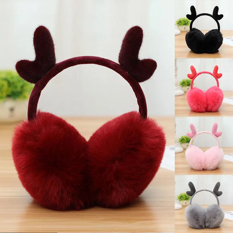 03b 2022 NEW Christmas Ear Muffs Winter Earmuffs Warm Deer Antlers