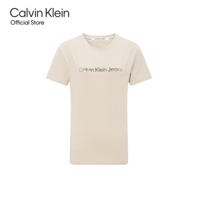 calvin-klein-เสื้อยืดผู้หญิง-ss23-รุ่น-j217960-aci-ทรง-modern-slim-สีเบจ