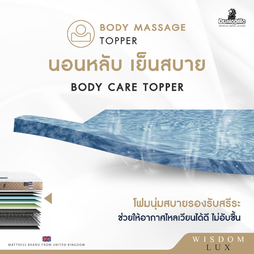 Dunlopillo รุ่น Wisdom Lux ที่นอนยางพาราแท้ 100% นุ่มแน่น หนา 10 นิ้ว รองรับสรีระและป้องกันไรฝุ่น