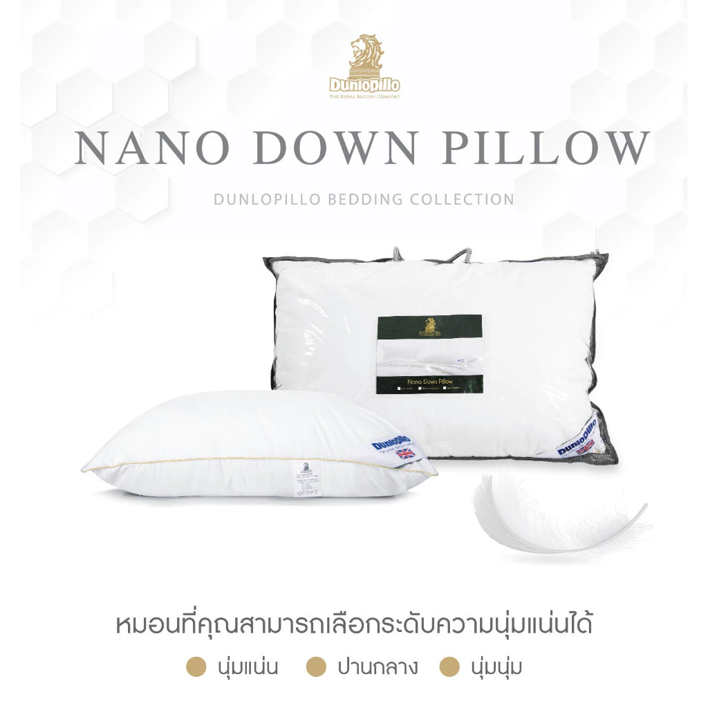 Dunlopillo หมอนขนห่านเทียม รุ่น Nano Down ป้องกันไรฝุ่น ลดอาการปวดคอ