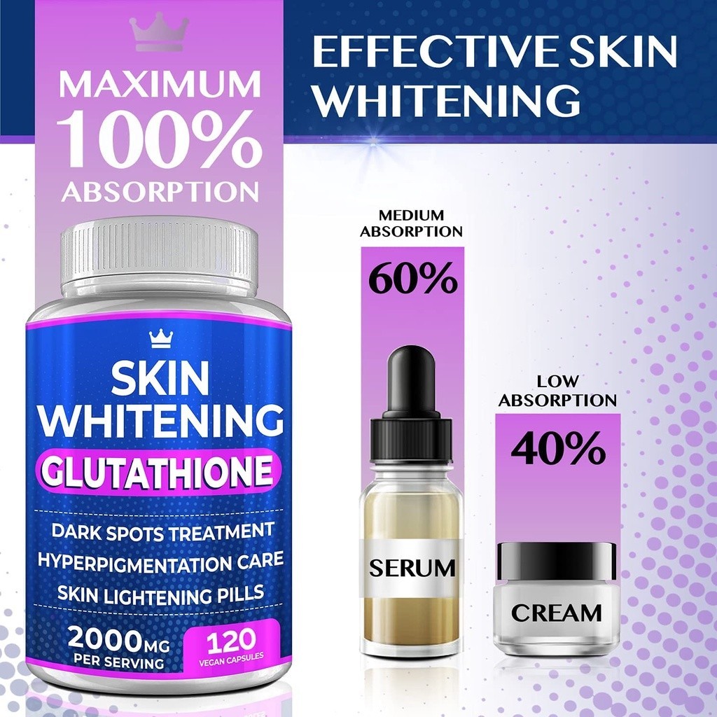 best glutathione supplement for skin whitening in thailand กลูต้าไธโอน Glutathione 120 Caps , Effective Skin Lightening Supplement  (Sku.2071)