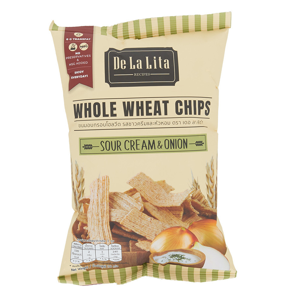 เดอลาลิต้าโฮลวีตชิปส์รสซาวครีม 30กรัมDE LA LITA WHOLE WHEAT CHIPS SOUR