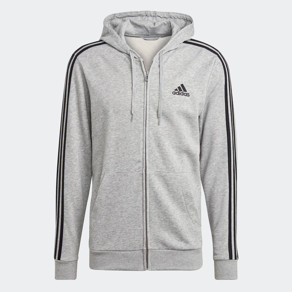 adidas Lifestyle Essentials French Terry 3 Stripes Full Zip Hoodie Men Grey GK9034 Shopee Thailand