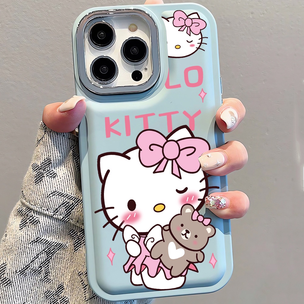 เคสโทรศัพท์มือถือนิ่ม-ลายการ์ตูนเฮลโลคิตตี้-หมี-โลหะ-สําหรับ-iphone-14promax-13-12-11-7plus-x-xr-xsmax