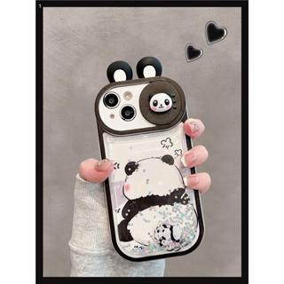 เคสโทรศัพท์มือถือ มีทรายไหล ลายการ์ตูนแพนด้าน่ารัก สําหรับ Apple Iphone 14 13promax 15 12 11