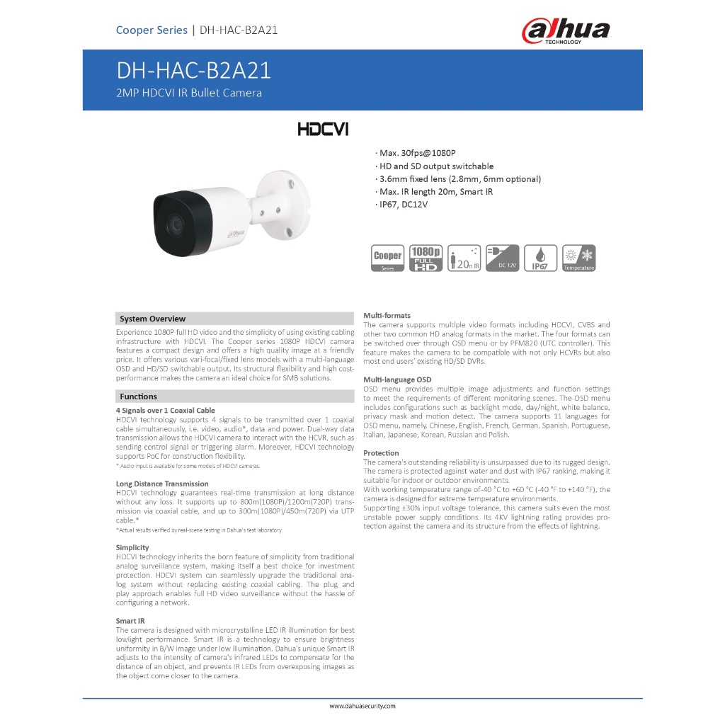 dahua-กล้องวงจรปิด-cctv-camera-2mp-outdoor-มีไมค์บันทึกเสียงได้-รองรับ-4ระบบ-สำหรับภายนอก-รุ่น-hac-b2a21p-a-len-3-6mm