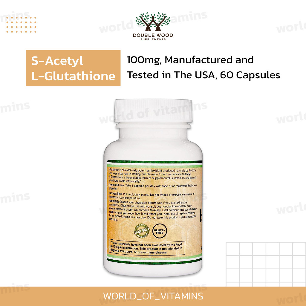 Double Wood S-Acetyl L-Glutathione 100mg , 60 Capsules (SKU.2159)