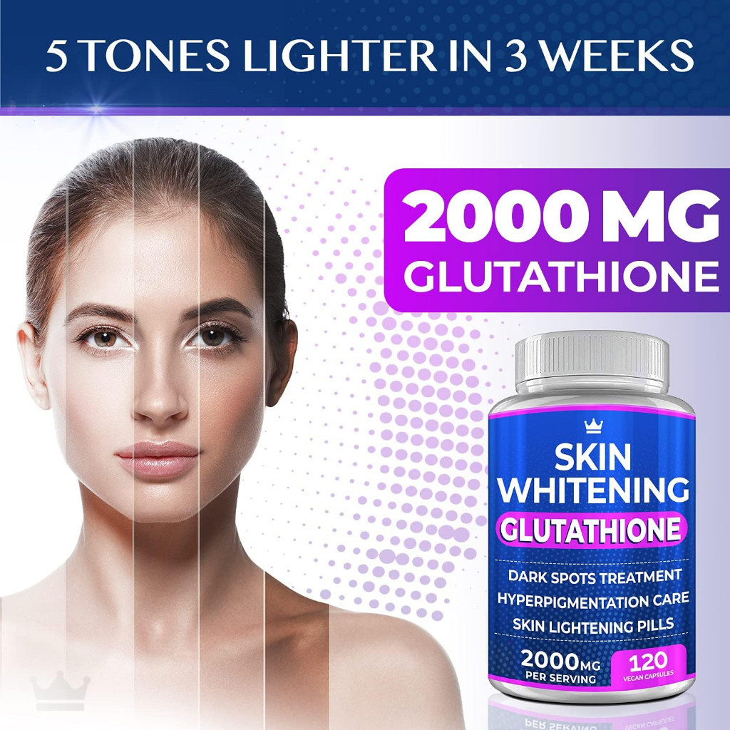 best glutathione supplement for skin whitening in thailand กลูต้าไธโอน Glutathione 120 Caps , Effective Skin Lightening Supplement  (Sku.2071)