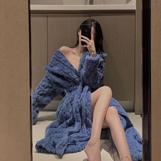 ✼△✕ชุดนอนผ้าสักหลาดชุดนอนสำหรับผู้หญิงฤดูใบไม้ร่วงและฤดูหนาวกำมะหยี่หนา ins ความปรารถนาอันบริสุทธิ์สไตล์เสื้อคลุมอาบน้ำค