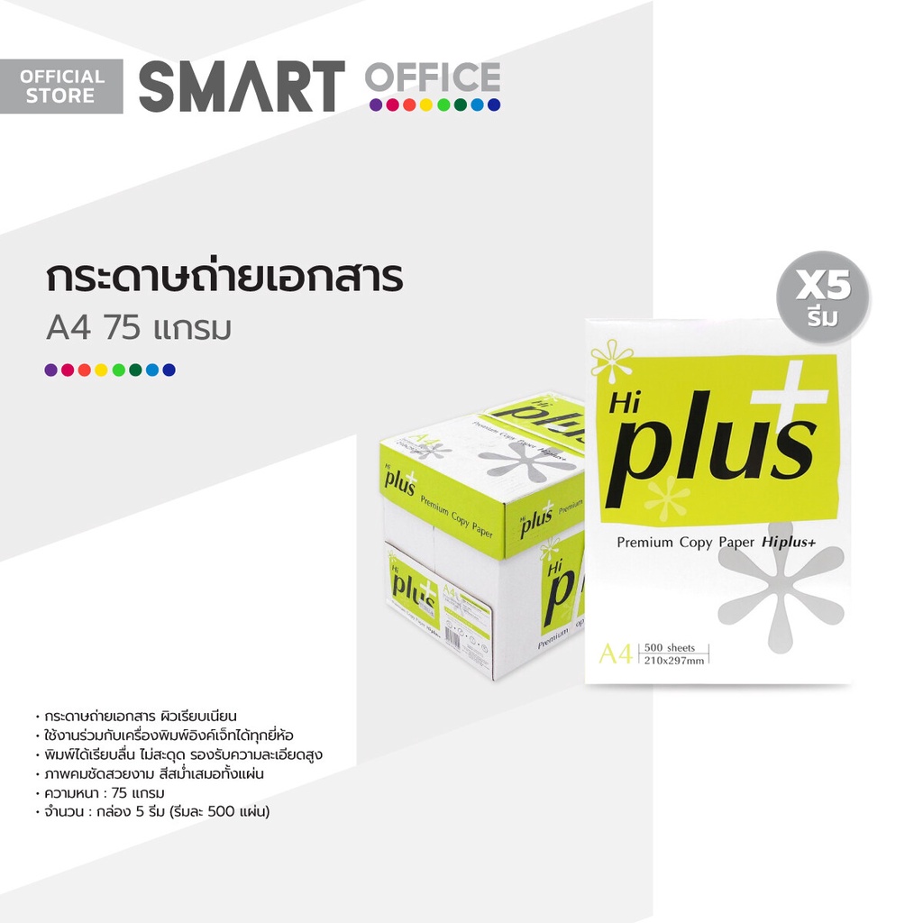 HI-PLUS กระดาษถ่ายเอกสาร A4 75 แกรม 500 แผ่น/รีม (กล่อง 5 รีม) |B5 ...