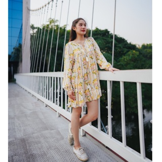 Chic No.9 : ชุดเดรส Dress - Yellow Boho Dress👋ปัดซ้ายที่รูปเพื่อดูขนาดสินค้า